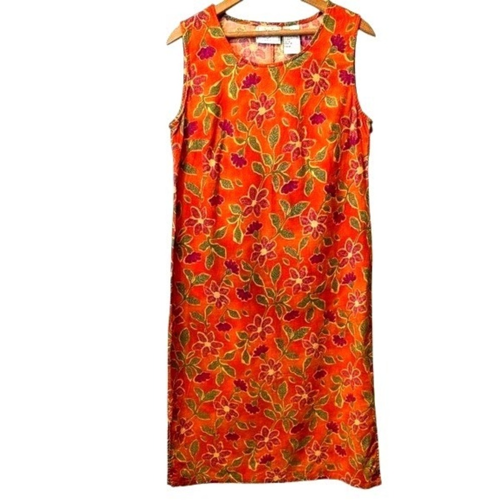 Studio Ease Sleeveless Bright Floral Summer Linen‎ Blend Midi Women Size12 Dress